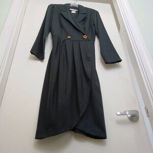 Vintage 90's Black Double Breasted Blazer/Wrap Classic Career Dress S10